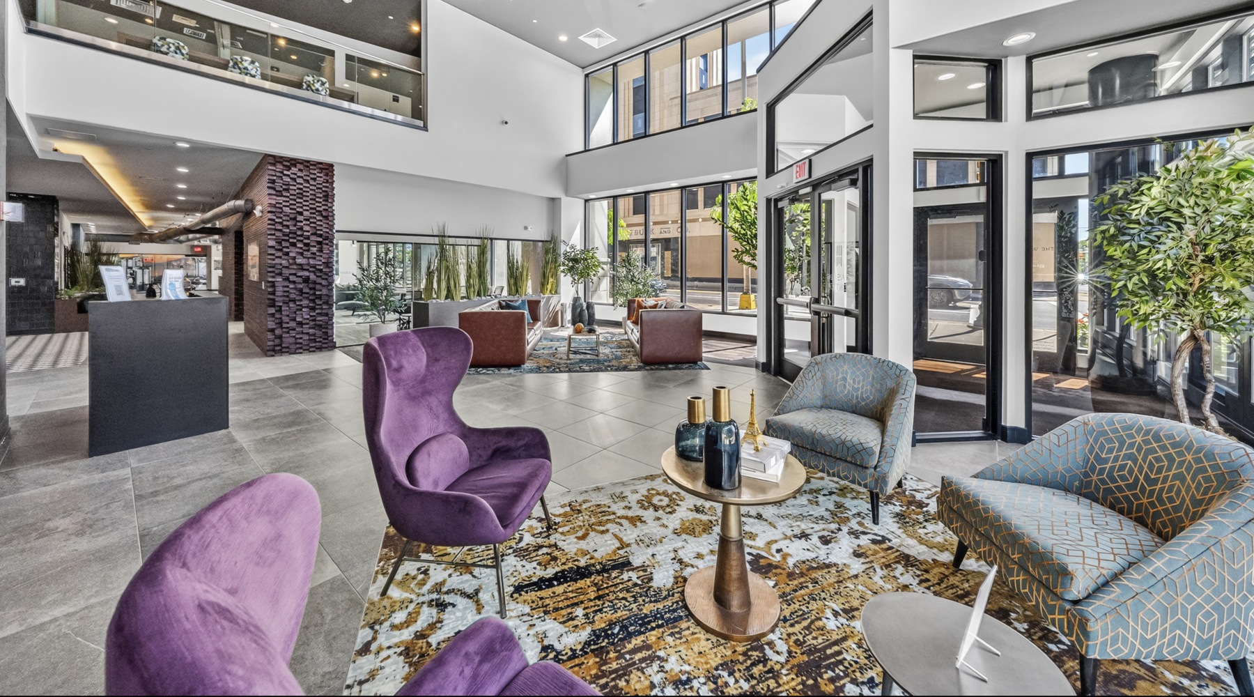 Lobby entrance with various seating area 
