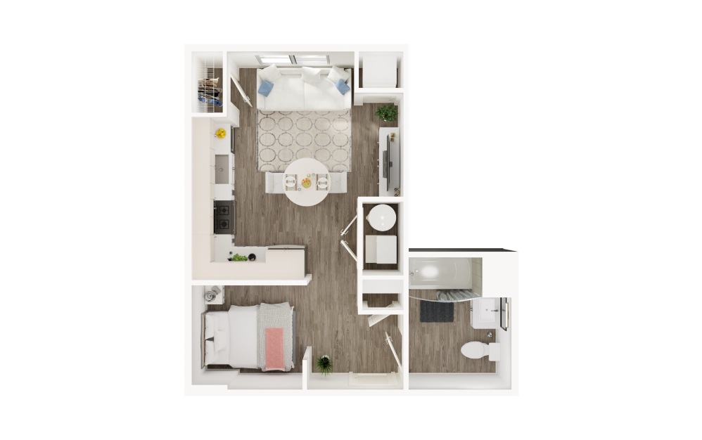 S7 - Studio floorplan layout with 1 bathroom and 640 - 792 square feet
