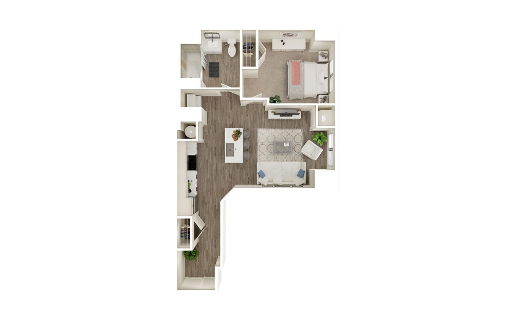 AA - 1 bedroom floorplan layout with 1 bath and 748 square feet. AA - 1 bedroom floorplan layout with 1 bath and 748 square feet.