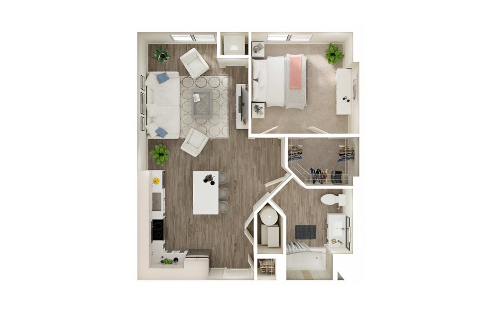 AC - 1 bedroom floorplan layout with 1 bath and 707 square feet. AC - 1 bedroom floorplan layout with 1 bath and 707 square feet.