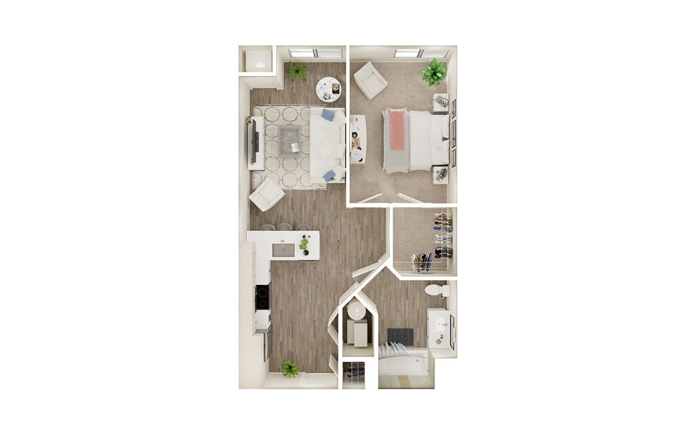 AL5 - 1 bedroom floorplan layout with 1 bath and 662 to 721 square feet. AL5 - 1 bedroom floorplan layout with 1 bath and 662 to 721 square feet.