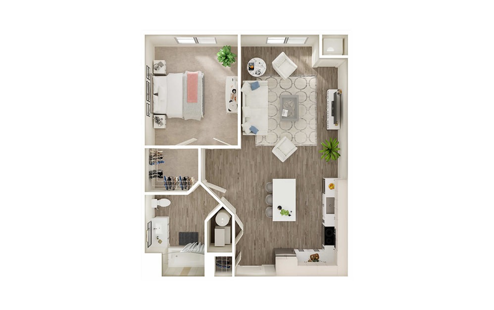 AN1 - 1 bedroom floorplan layout with 1 bath and 713 to 769 square feet. AN1 - 1 bedroom floorplan layout with 1 bath and 713 to 769 square feet.