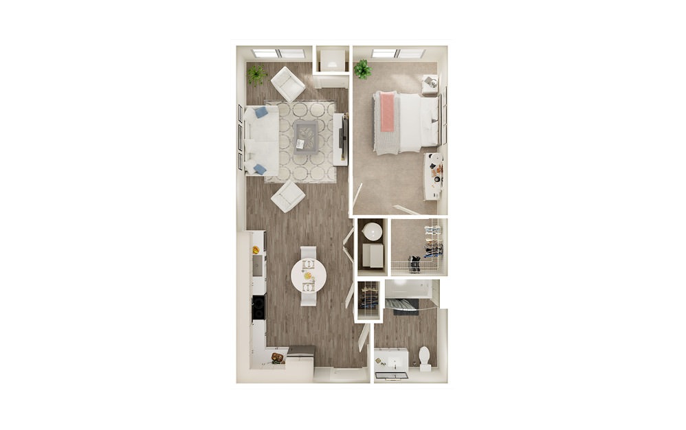 AQ1 - 1 bedroom floorplan layout with 1 bath and 619 to 674 square feet. AQ1 - 1 bedroom floorplan layout with 1 bath and 619 to 674 square feet.
