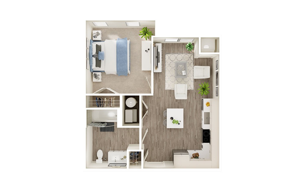 AT - 1 bedroom floorplan layout with 1 bath and 577 square feet. AT - 1 bedroom floorplan layout with 1 bath and 577 square feet.
