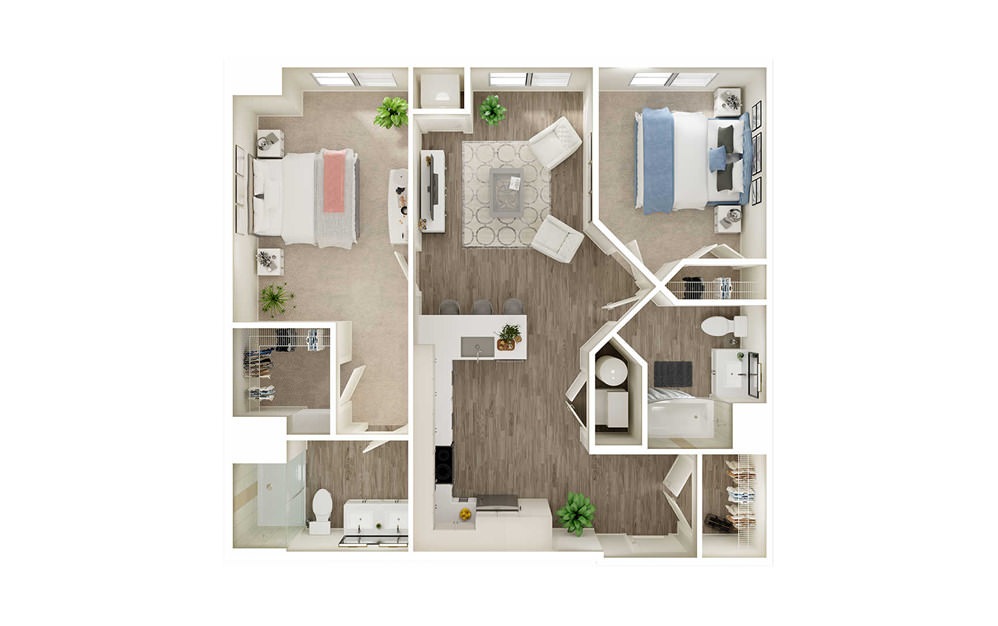 BB - 2 bedroom floorplan layout with 2 baths and 1026 to 1051 square feet. BB - 2 bedroom floorplan layout with 2 baths and 1026 to 1051 square feet.