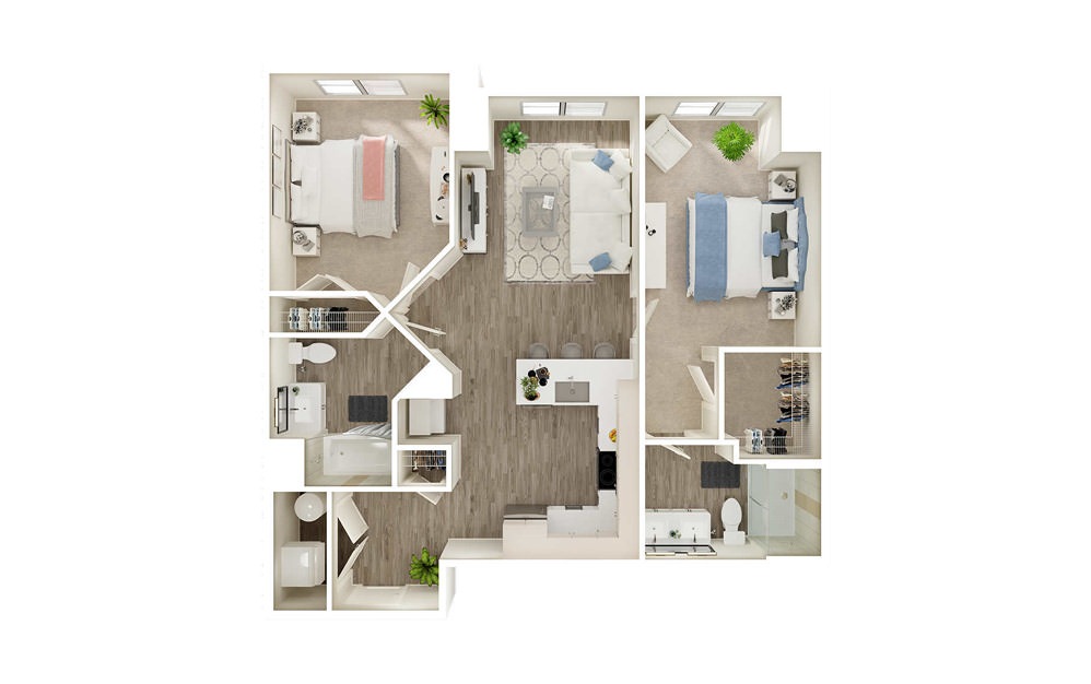BD - 2 bedroom floorplan layout with 2 baths and 1003 square feet. BD - 2 bedroom floorplan layout with 2 baths and 1003 square feet.