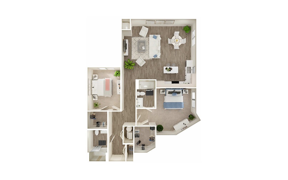 BQ - 2 bedroom floorplan layout with 2 baths and 1301 square feet. BQ - 2 bedroom floorplan layout with 2 baths and 1301 square feet.